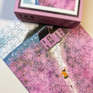 The pink dreamy puzzle blue card by the seaside
