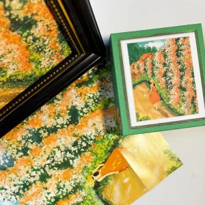 Spring flowers blooming in a colorful puzzle card