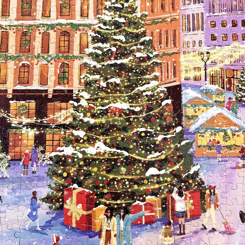 Snowy Night Christmas Square Puzzle Blue Card - 图片 2