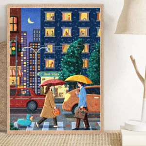 A hurriedly assembled puzzle on a rainy night (Blue card)