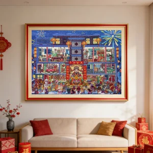 The Long Street Chinese God of Wealth Double-Sided Puzzle Set of 1000 Pieces