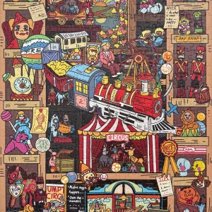 Toy display case with 500 pieces of blue puzzle board