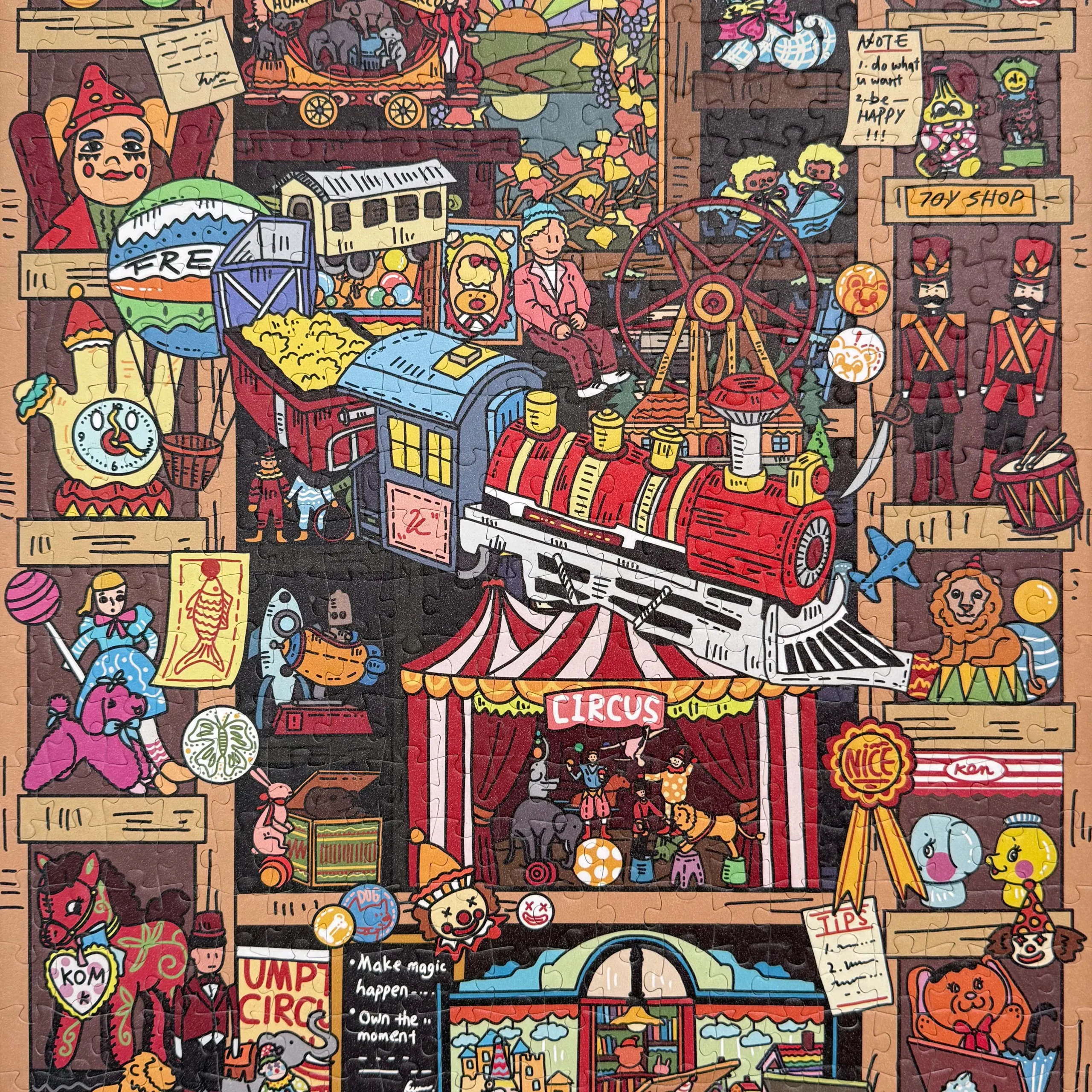 Toy display case with 500 pieces of blue puzzle board